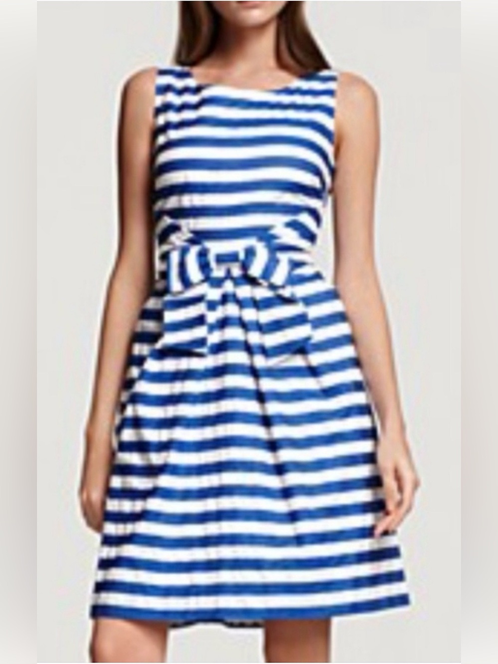 kate spade Iconic Cotton Jillian Dress Big Bow Pockets Blue White Striped sz10